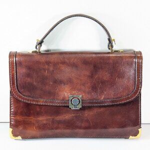 1970s Fratelli Mugnai Firenze Italian brown leather briefcase tablet sleeve bag